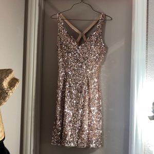 Short sparkly champagne homecoming dress